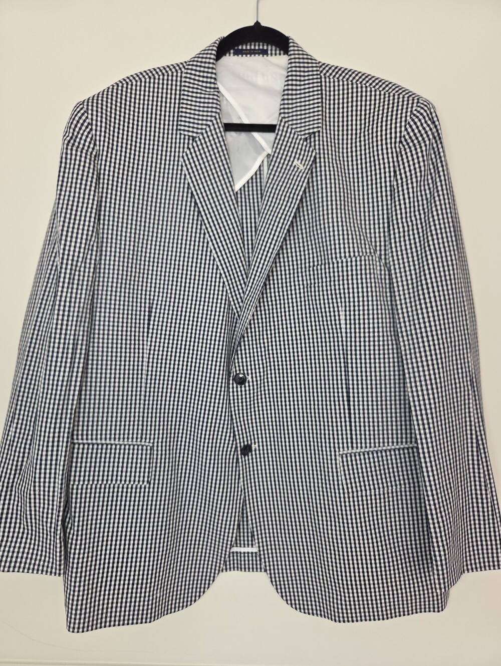 Club Room Men 48R Navy Gingham Cotton Blazer Sport Coat Preppy